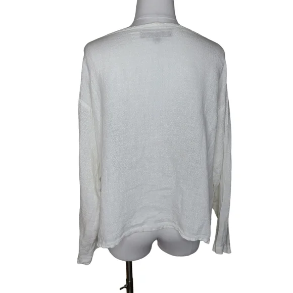 Flax Linen Shirt Top Blouse Long Sleeve White Textured S - Picture 3 of 7